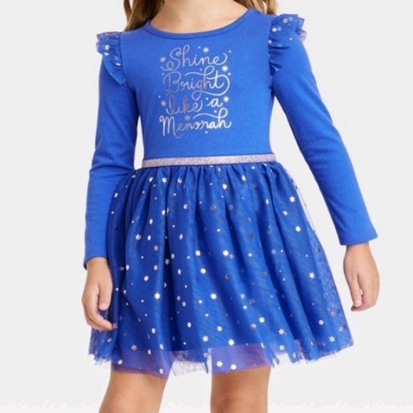 Cat & Jack Other - Girls Shine Bright menorahLong Sleeve Glitter Tutu Dress  2T NWT